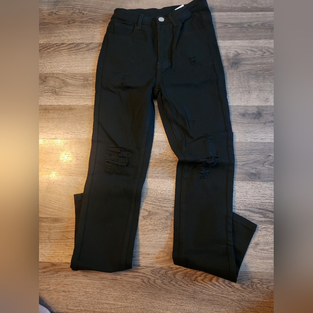 Shein stretchy black distressed jeans